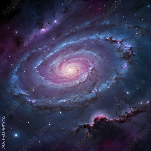 Spiral Galaxy and Colorful Nebula in Deep Space