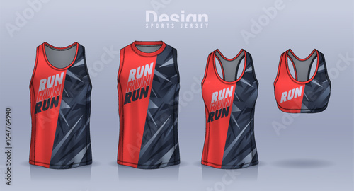 Sleeveless shirt sport design template, jersey mockup for Men's and Women's, Running singlet, basketball Tank top.