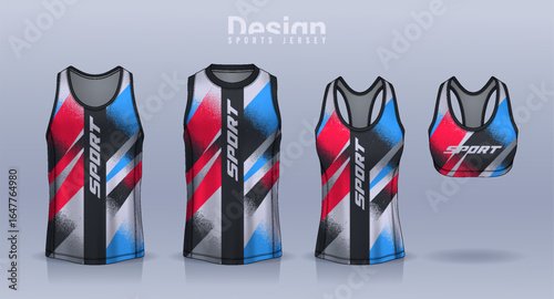 Sleeveless shirt sport design template, jersey mockup for Men's and Women's, Running singlet, basketball Tank top.