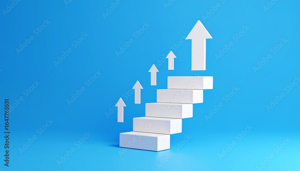 Staircase-shaped blocks and an upward-pointing white arrow Staircase-shaped blocks and an upward-pointing white arrow