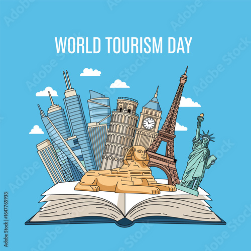 World Tourism Day Open Book World Destination Icons