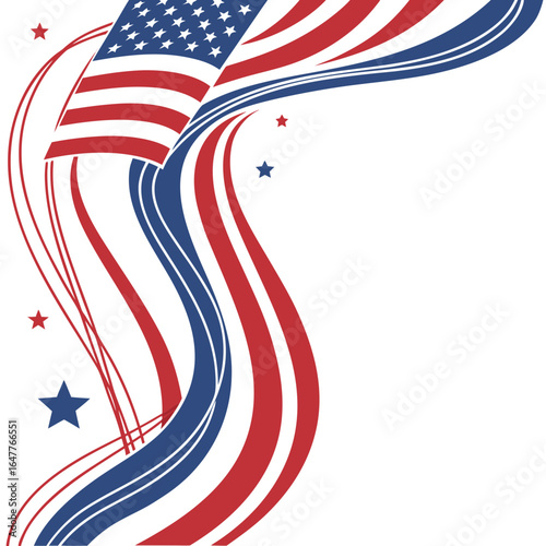 Merican Flag Waving with Stars and Stripes on White Background for Patriotic Celebrations, Memorial Day, and Independence Day