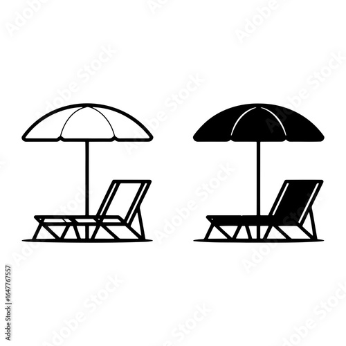 Beach chair and umbrella icons sunshade lounger