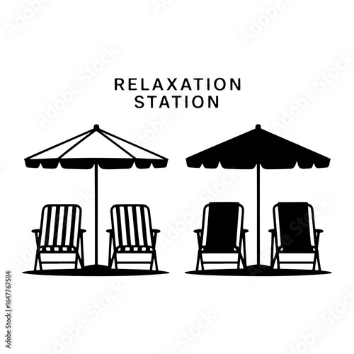 Beach chairs and umbrellas for relaxation vacation summer