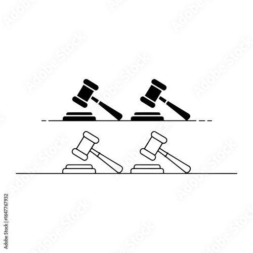 Black and white gavel icons on white background auction justice