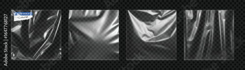 Plastic Wrap Bag Mockup with Vinyl Cover and Transparent Overlay for Package with Tape and Film. Realistic Design for Packaging and Branding Projects