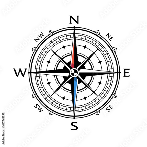 vintage Compass Illustration icon. Wind Rose. Travel guide symbol. Geographic tool. World nautical vintage star for mariners latitude and longitude navigation measurement equipment