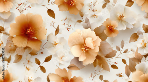 Seamless floral pattern with soft beige and brown flowers creating warm elegant design