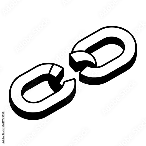Broken chain link symbol isometric perspective connection separation