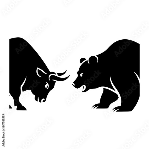Bull and bear facing each other animal black