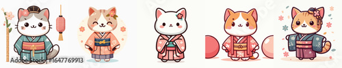cute cat vector in kimono costume