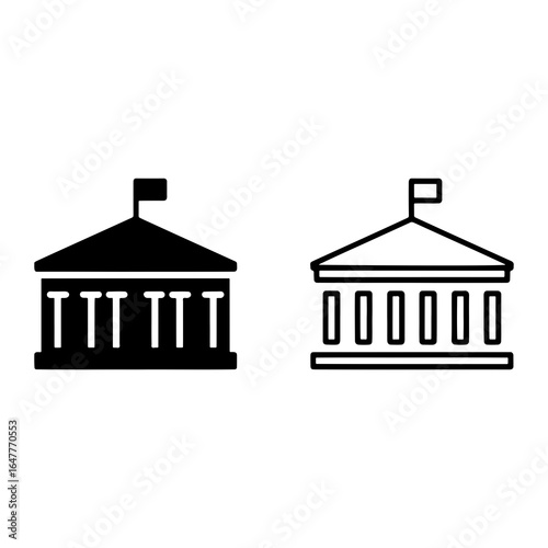 Government building with columns and flag courthouse capitol