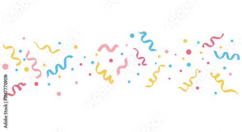 Colorful confetti and streamers on a white background for celebration