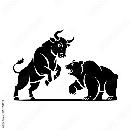 Aggressive bull charging at a roaring bear vector