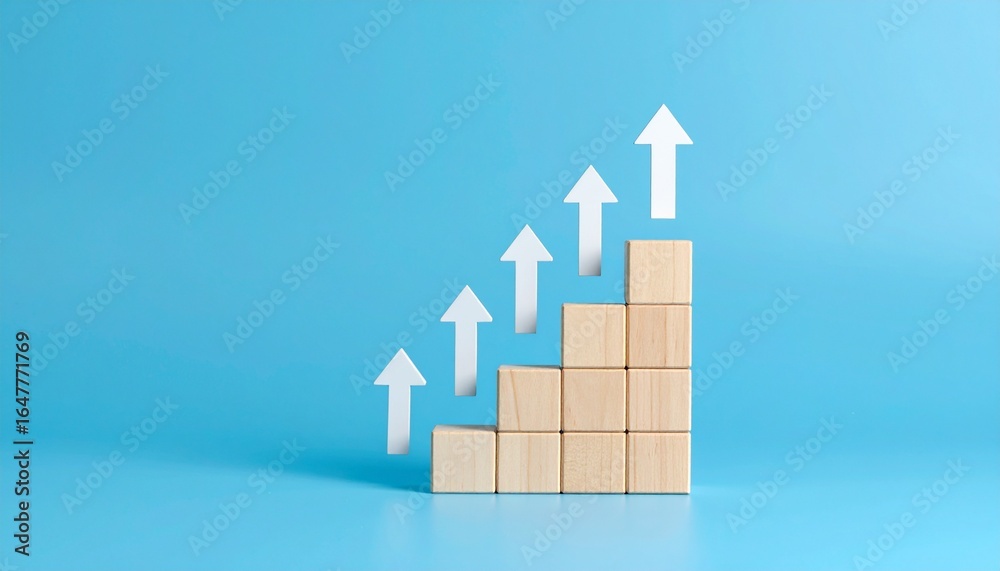 Staircase-shaped blocks and an upward-pointing white arrow Staircase-shaped blocks and an upward-pointing white arrow