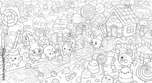 Candyland Coloring Page Whimsical Sweet Treats and Cute Characters