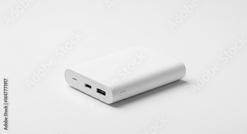 Chargeur portable blanc minimaliste eclairage doux studio. AI Generated