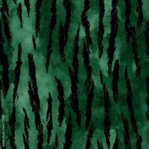 Seamless Green and Black Stripes Texture Inspired by Tiger Patterns