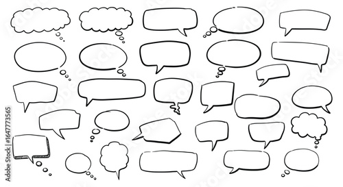A collection of various blank speech bubbles and thought clouds