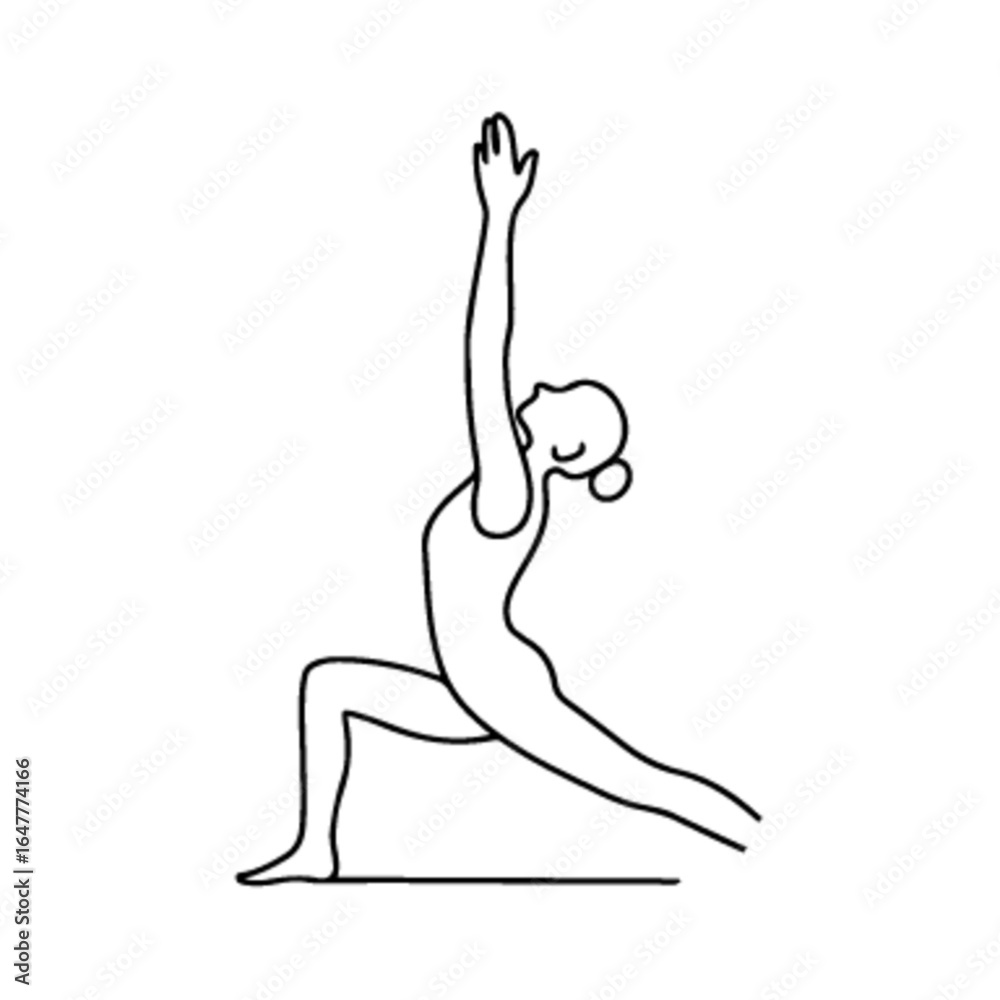 Fototapeta premium Minimalist Continuous Line Art of Woman Doing Yoga Lunge Pose
