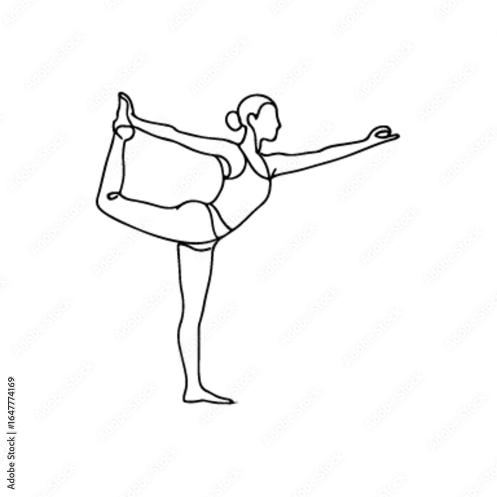 Fototapeta premium Continuous Line Drawing of Woman in Dancer Pose – Minimal Yoga Fitness Illustration