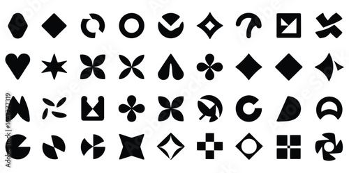  abstract geometric shapes, symbols, logo marks and other simple graphic design elements for minimalist, Bold geometric shapes create dynamic pattern for modern graphic design projects