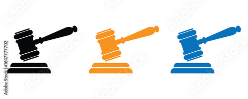 Gavel icon set. judge gavel icon vector. law icon vector. auction hammer.Colorful gavel icons for justice, decisions and legal representation concepts