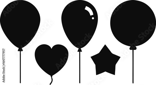 Set of Various Party Balloon Shapes Silhouette