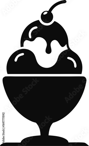 Ice Cream Sundae Icon Silhouette Vector Illustration