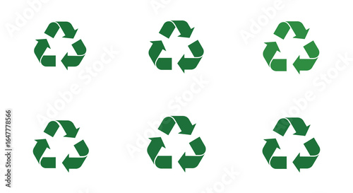 Green recycling symbols arranged in two rows on white background