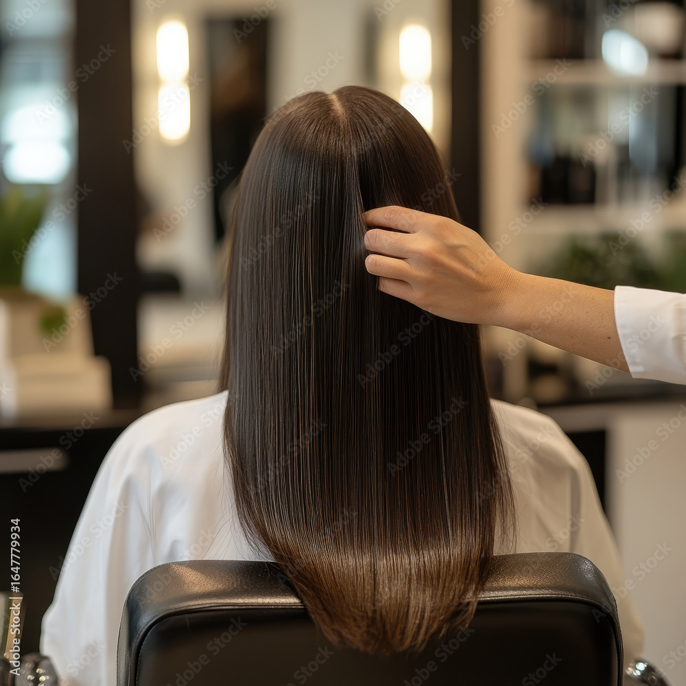 Fototapeta premium salon chair with her back hair view