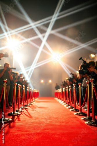 Exclusive Red Carpet Event with Paparazzi and Bright Lights for VIP Guests Arrival