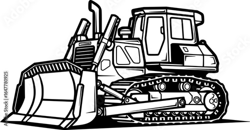 Bulldozer Vector Illustration Black and White Outline
