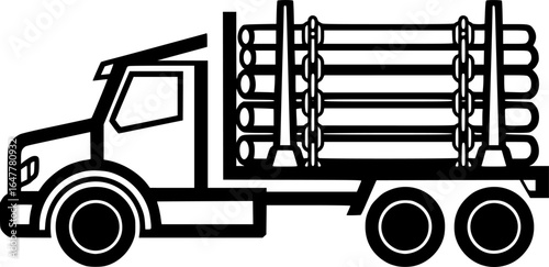 Vector Illustration of a Log Truck - Outline Design
