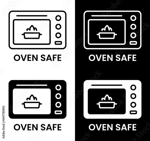 Oven Safe Icon , Oven safe symbol icons showing microwave oven with food cooking and control knobs