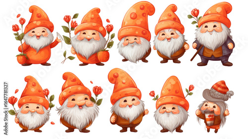 Set of funny Santa Claus isolated on white background