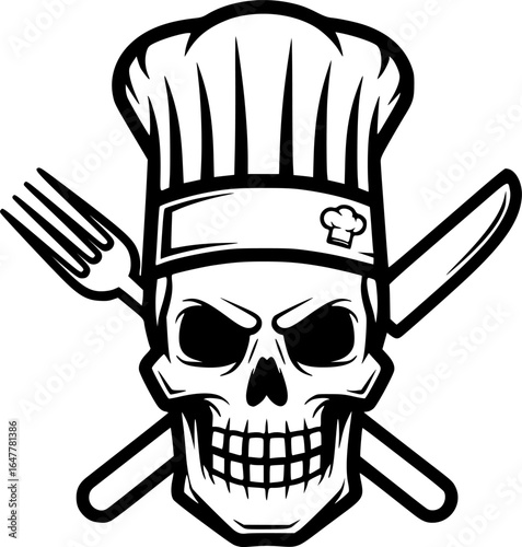 Vector Illustration of Skull Chef with Crossed Fork and Knife
