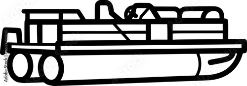 Pontoon Boat Vector Illustration - Outline Drawing
