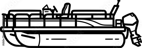 Pontoon Boat Vector Illustration - Outline Drawing
