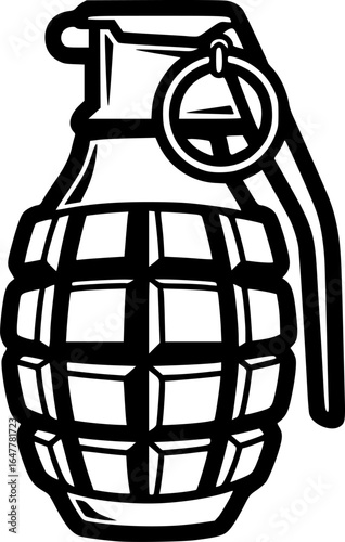 Black and White Grenade Vector Illustration SVG Outline Graphic
