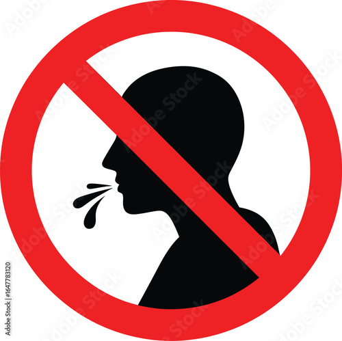 No spitting sign isolated on white background indicating the prohibition of spitting in a public place to prevent the spread of germs and disease