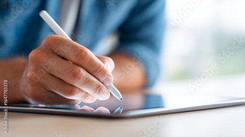 Wallpaper Mural Person using stylus to write on a digital tablet, close-up shot Torontodigital.ca