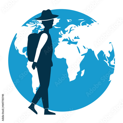 A silhouette illustration of a businessman with an umbrella standing under a sky of rain and surfing a wave on the sea