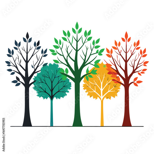 Four trees showing all four seasons in nature vector illustration