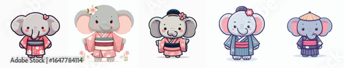 cute elephant vector in kimono costume