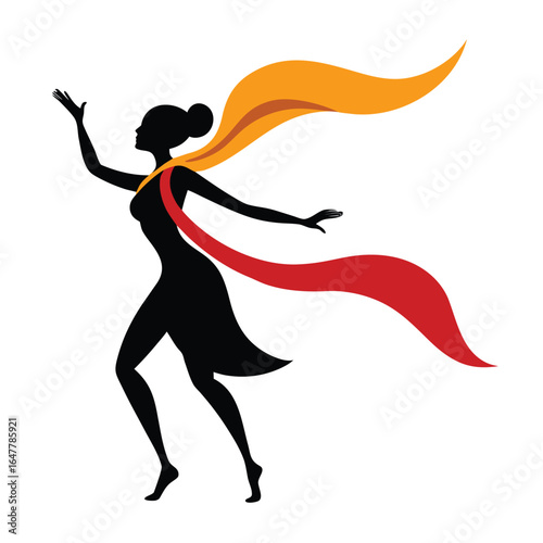 Silhouette of a graceful girl dancing in a stylish vector illustration