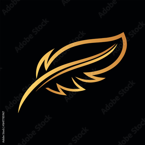 Elegant golden feather design on a black background