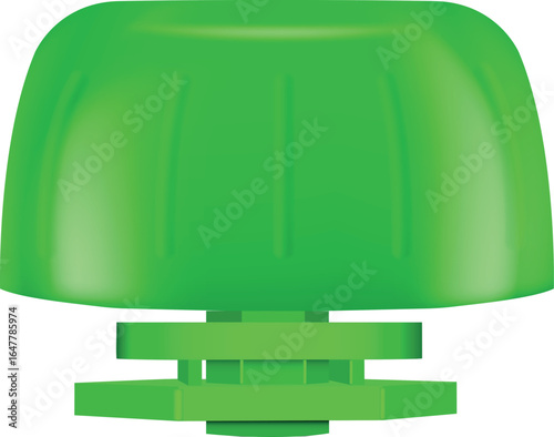 Green plastic cap for pouch bag, vector realistic illustration of 3D doy-pack bag packaging spout lid mockup front view