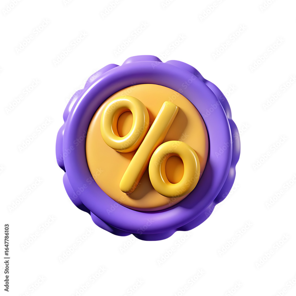Fototapeta premium 3d purple seal with yellow percentage symbol