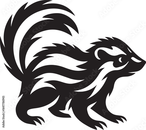 Wallpaper Mural Skunk silhouette facing right with striped tail, Black and white skunk animal design Torontodigital.ca